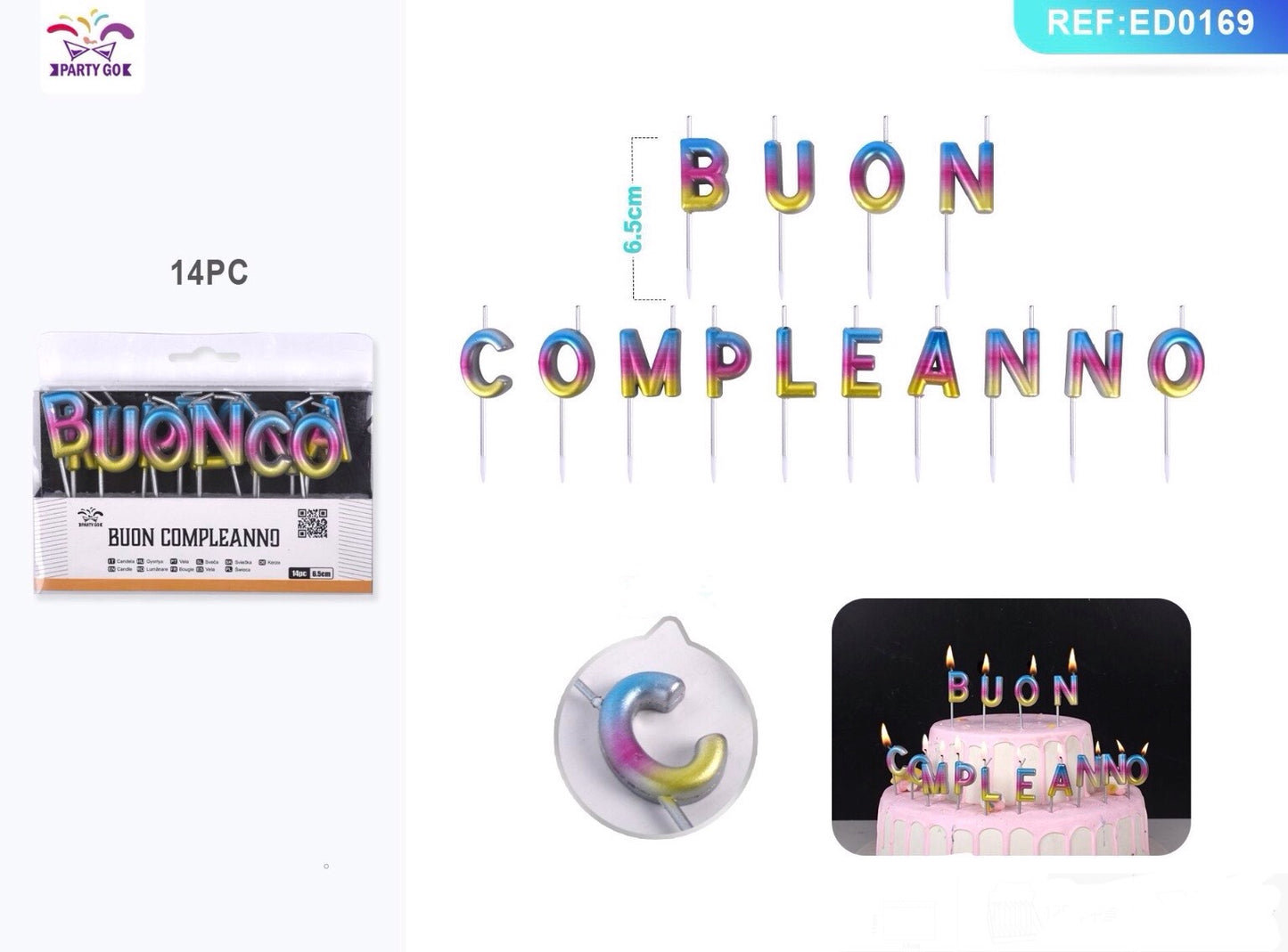 CANDELA buon compleanno colore 6,5cm 14pz