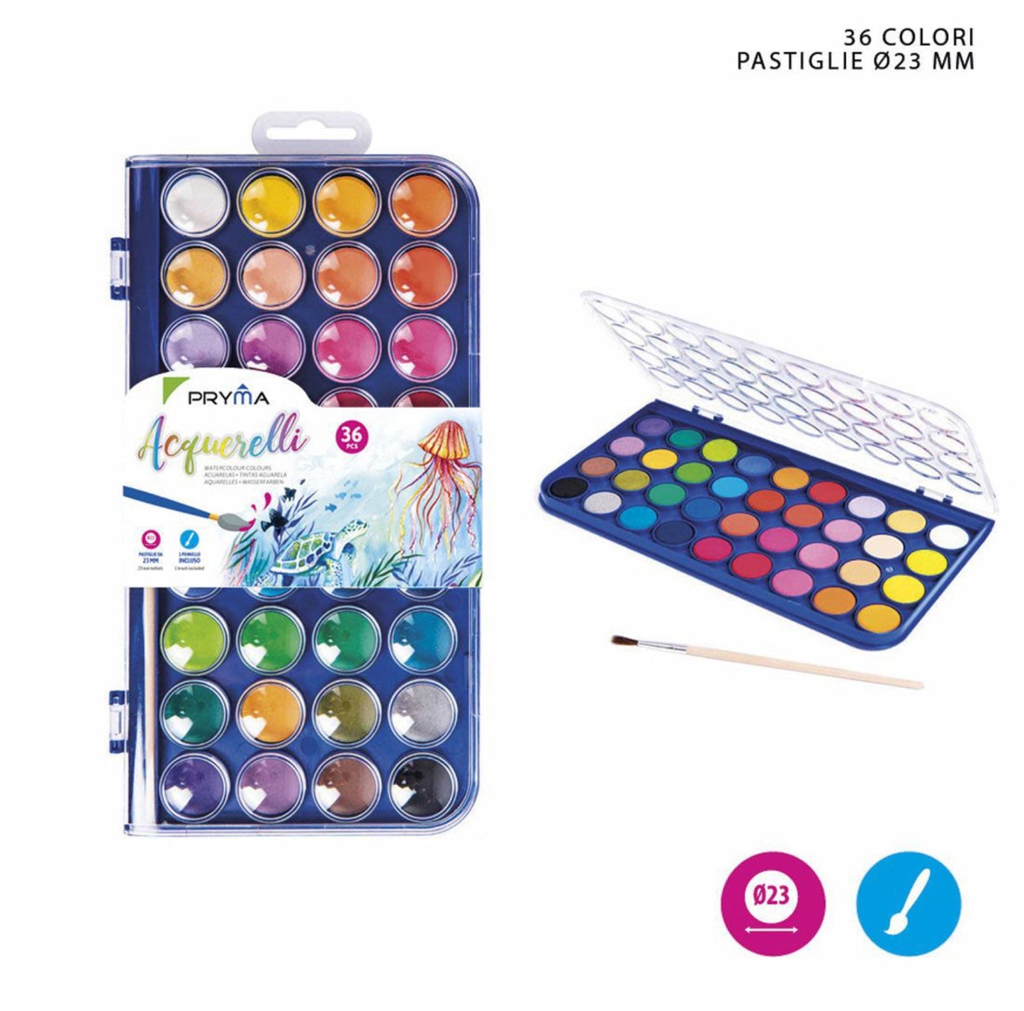 Pryma acquerelli D23mm 36colori+pennello
