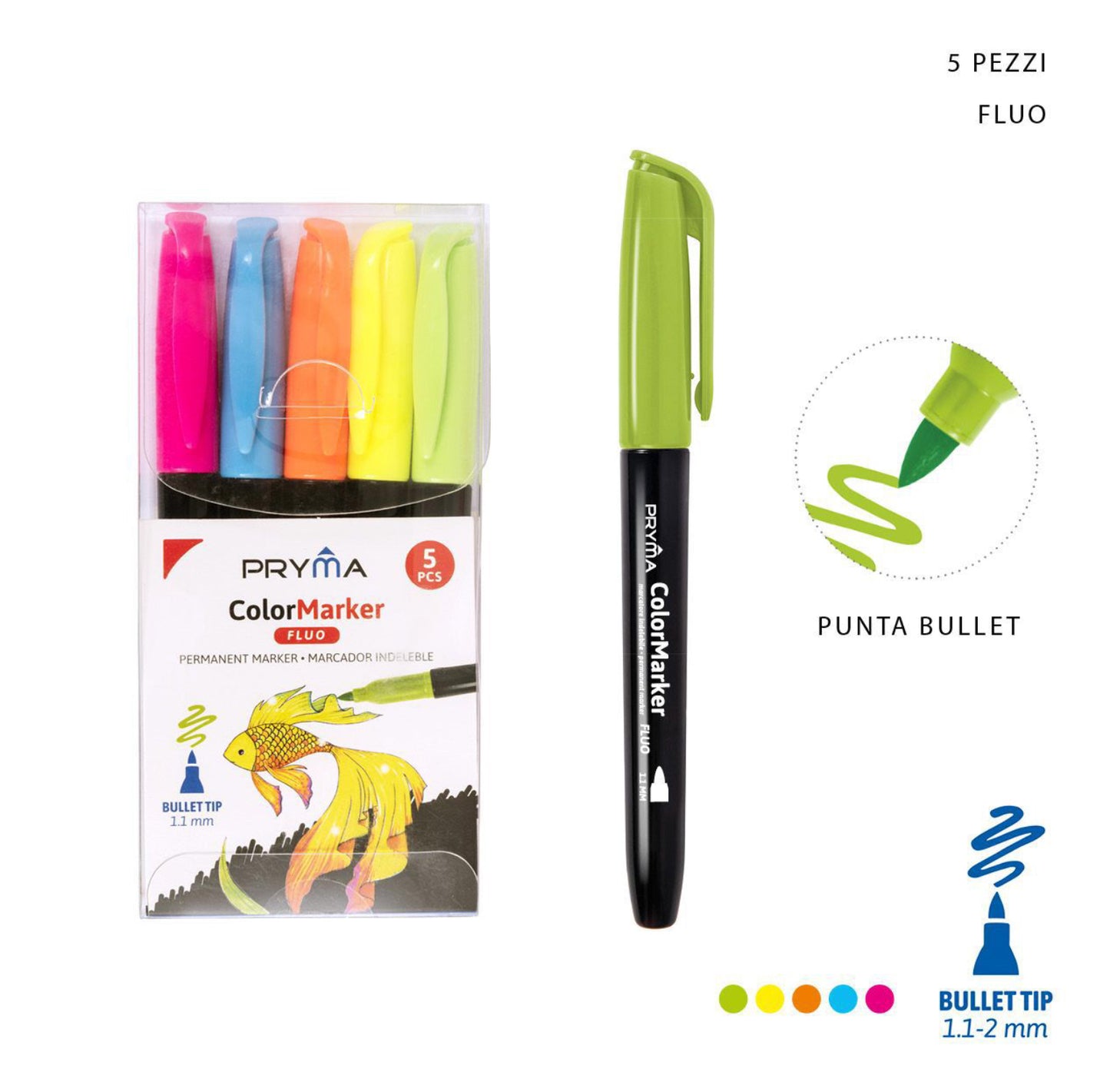 Pryma pennarello indelebili fluo 5pz