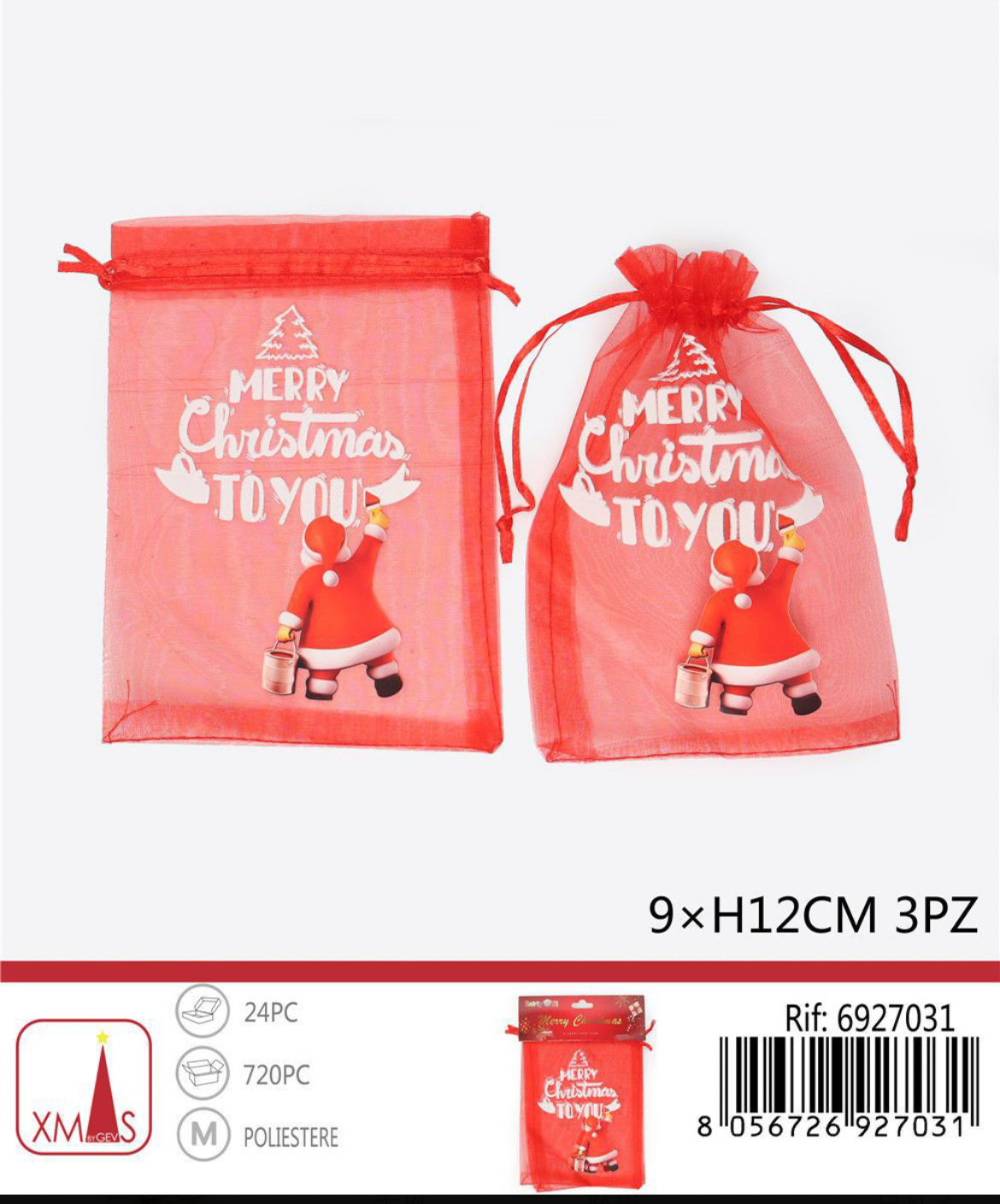 NATALIZIA sacchetto Marry Christmas 9x12cm 3pz