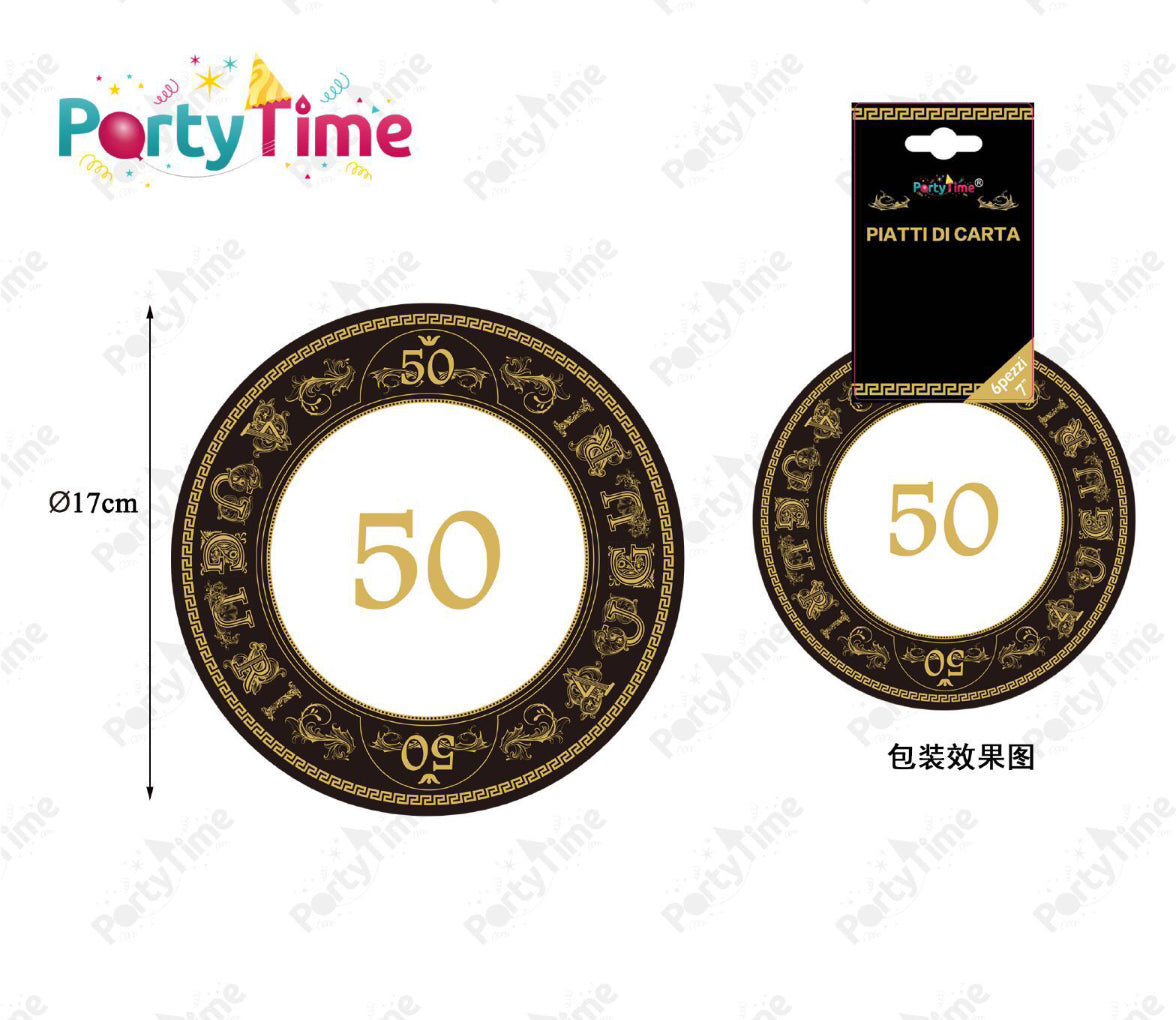 PIATTI di carta auguri 50 nero oro 17cm