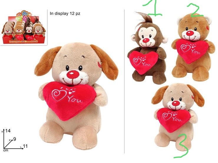 PELUCHE ANIMALE 14CM CON CUORE