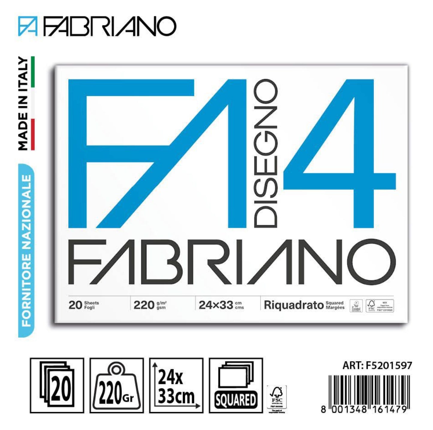 FABRIANO F4 20ff 220gr 24x33cm riquadrato