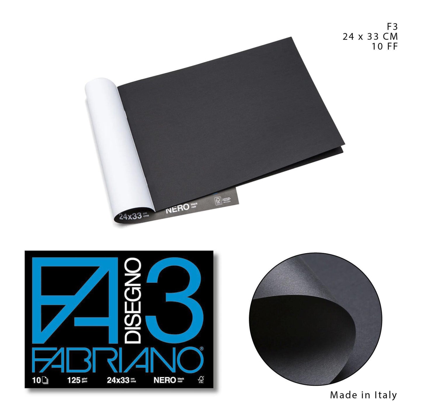 Fabriano album nero f3 10fogli 125g/m 24x33cm