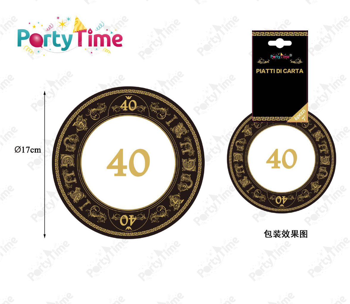 PIATTI di carta auguri 40 nero oro 17cm