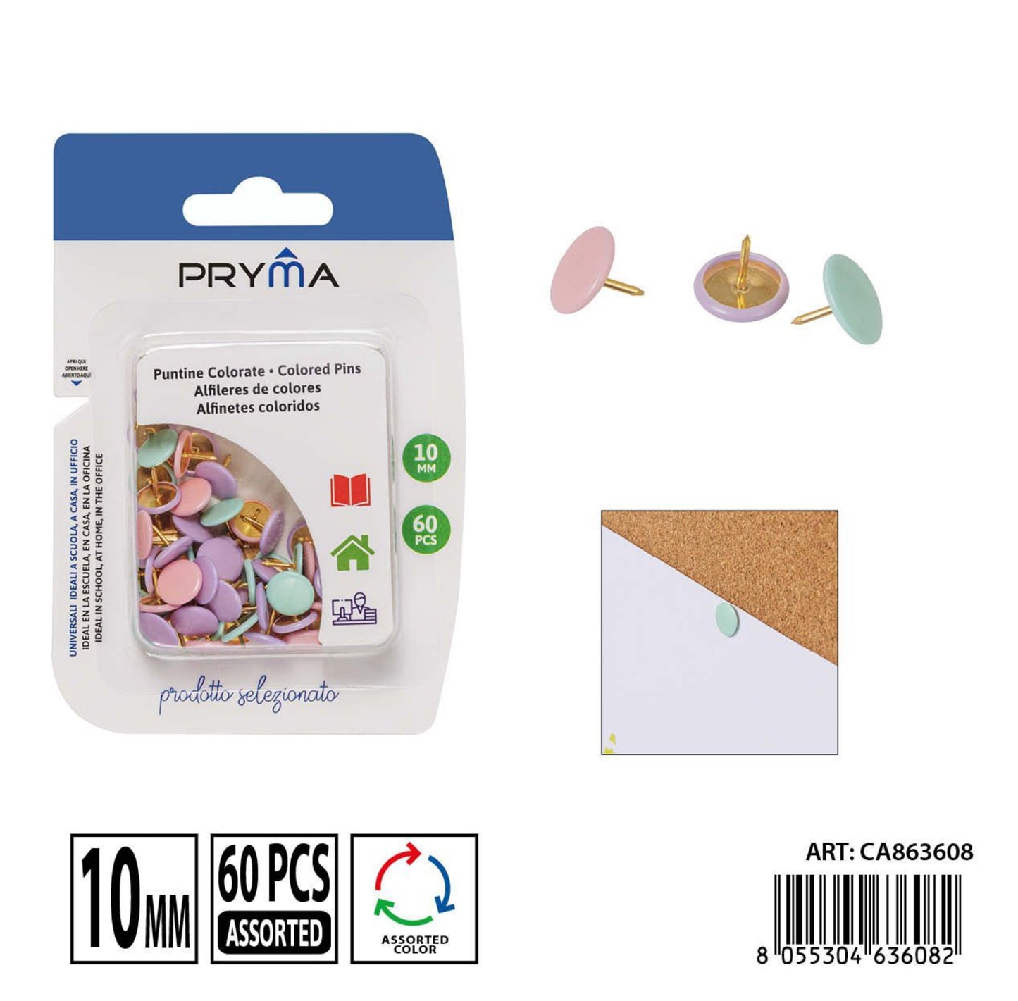 PRYMA puntine colorate 10x10mm 60pz pastel