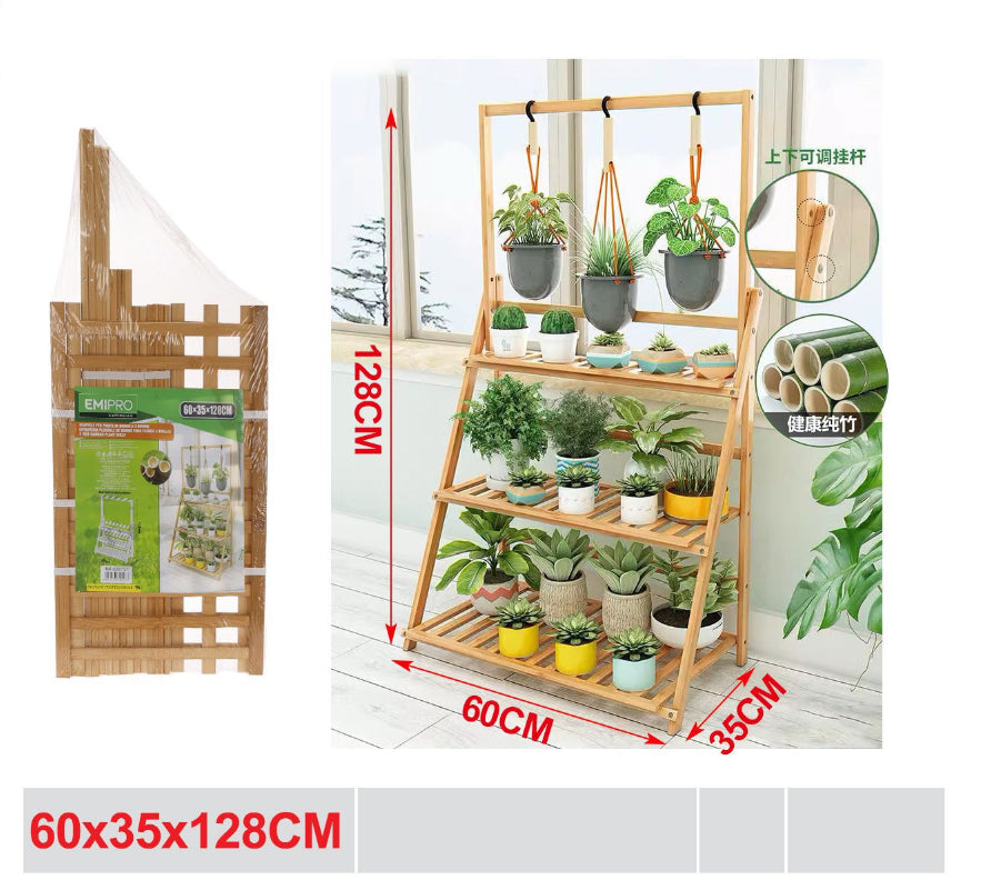 EMI SCAFFALE PER PIANTE IN BAMBU A 3 RIPIANI 60*35*128CM