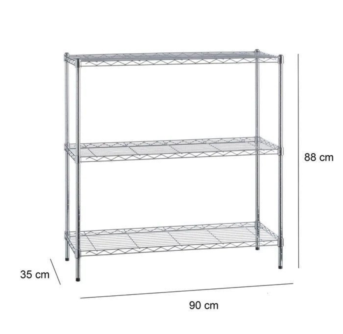 SCAFFALATURA 3 SCAFFALI METALLO 90 X 35 X 88 CM