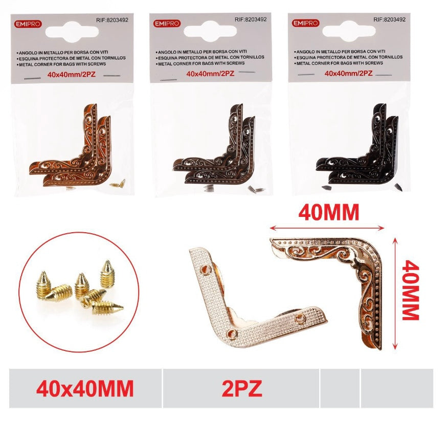 EMI ANGOLO IN METALLO PER BORSA CON VITI 40*40MM 2PZ