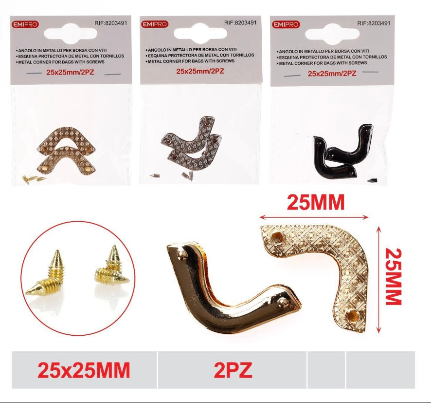 EMI ANGOLO IN METALLO PER BORSA CON VITI 40*40MM 2PZ