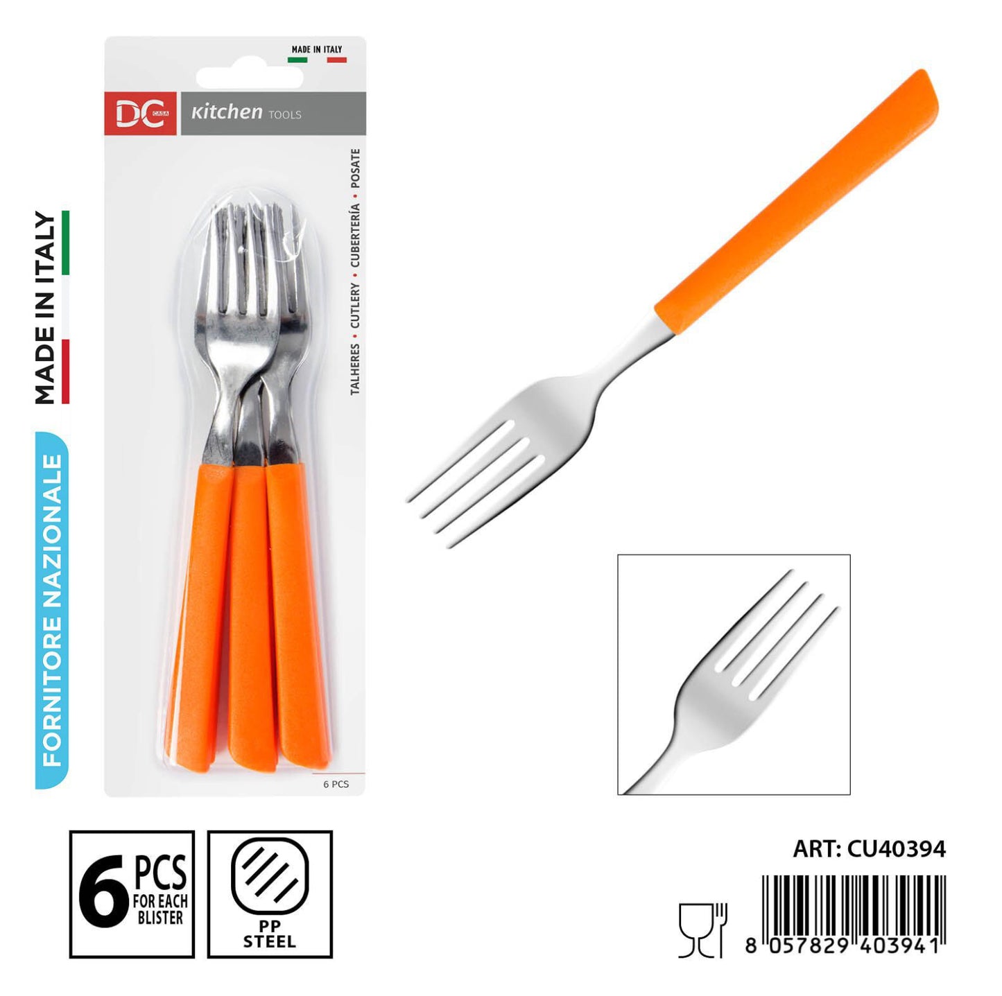 DC CASA forchetta tavola inox 6pz arancio
