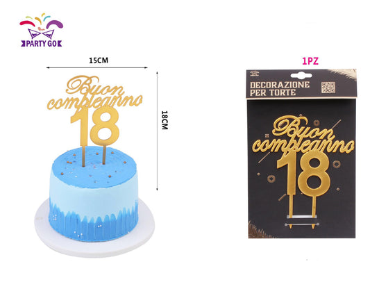 Decorazione torta oro "buon compleanno 18"