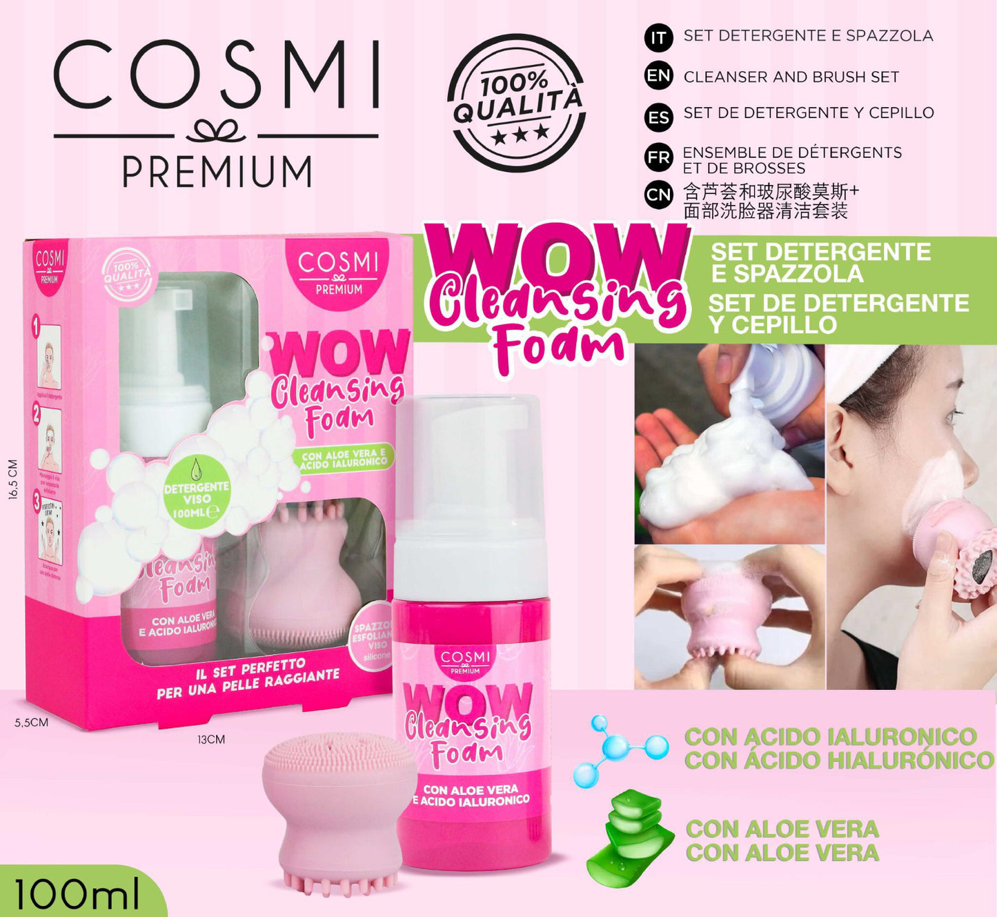 COSMI set detergente viso con acido ialuronico con Aloe Vera 100ml