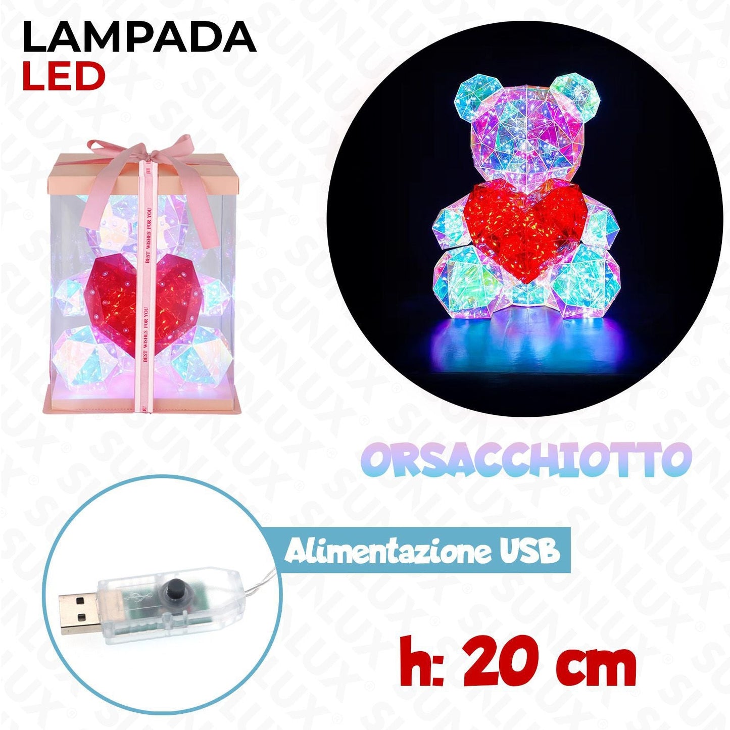 Orsetto lucido con luce 20cm