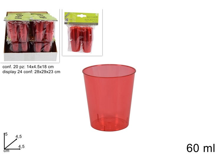 NATALIZIA bicchierini plastica 60ml 20pz rosso trasparente