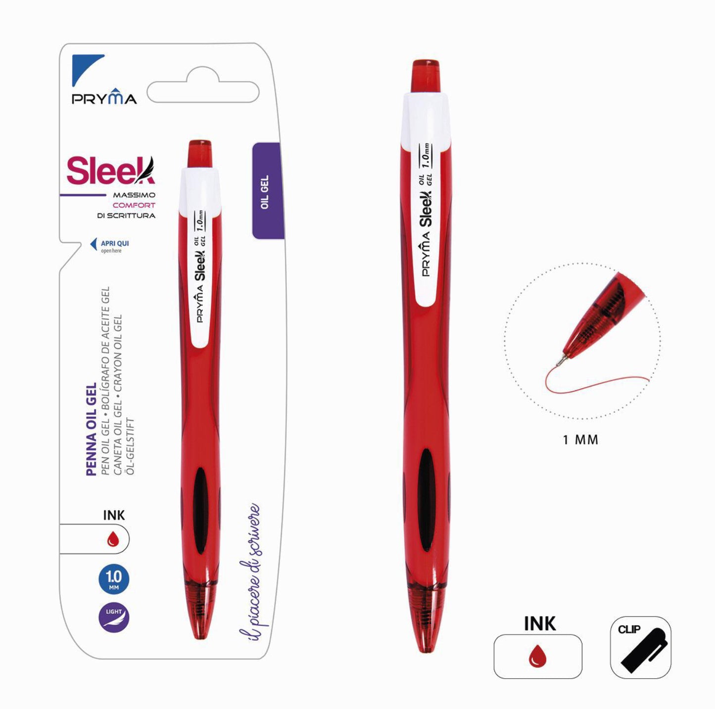 PRYMA Penna gel oil SLEEK 1.0mm rosso