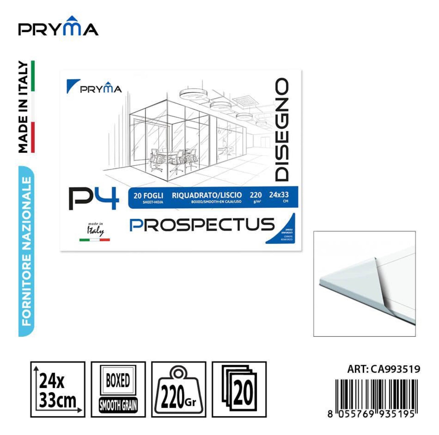 PRYMA blocco disegno P4 24x33cmm220g 20ff riquadrato/liscio