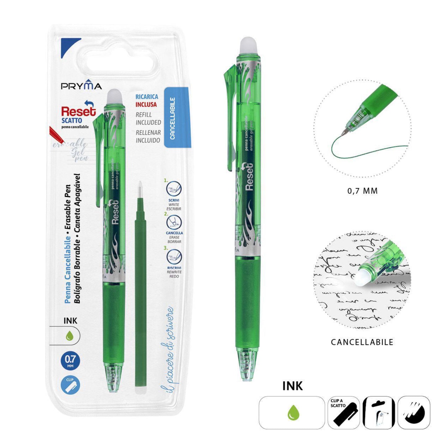 PRYMA Penna cancellabile a scatto 0,7mm verde