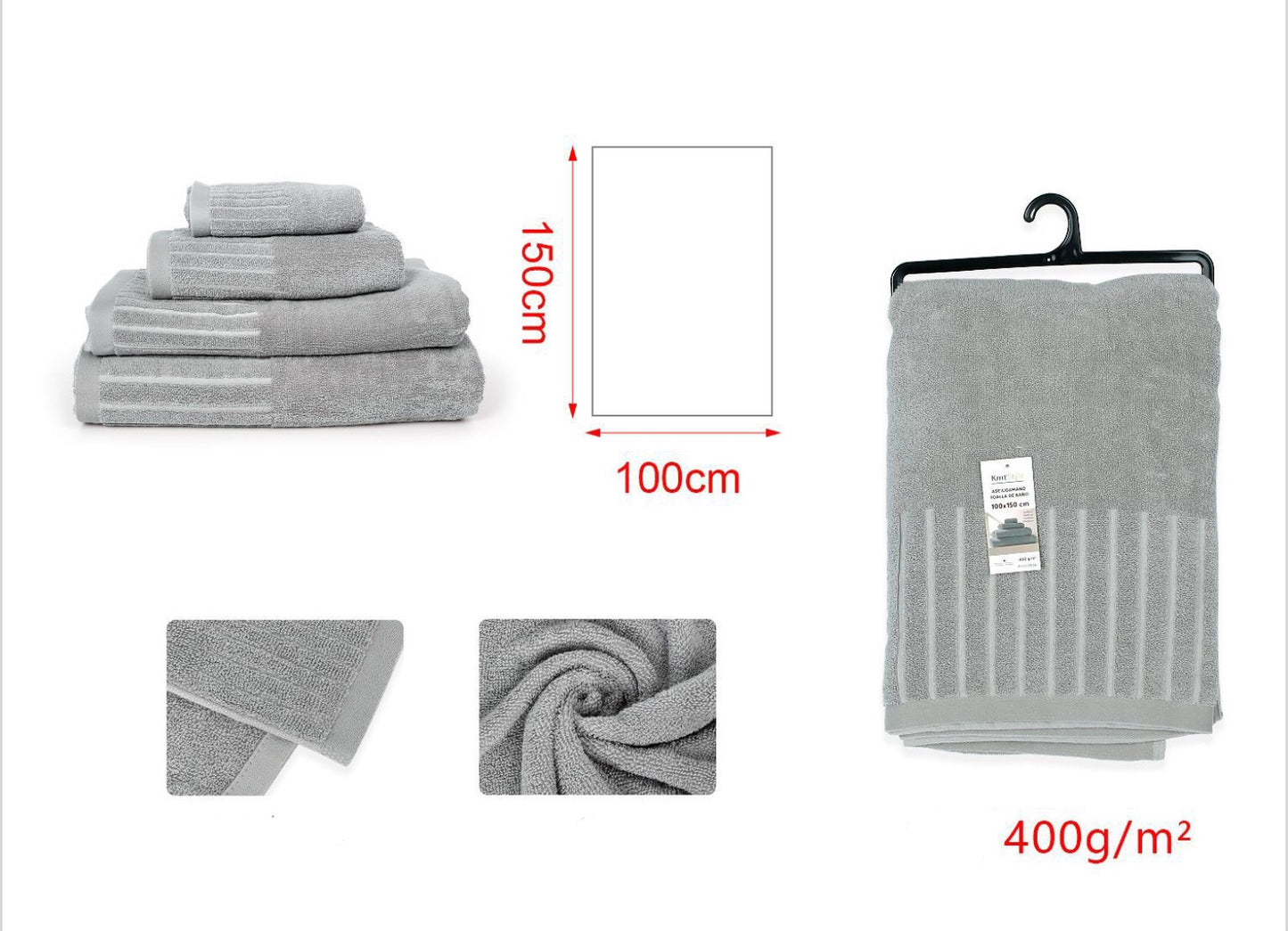 ASCIUGAMANO grigio chiaro 100x150cm