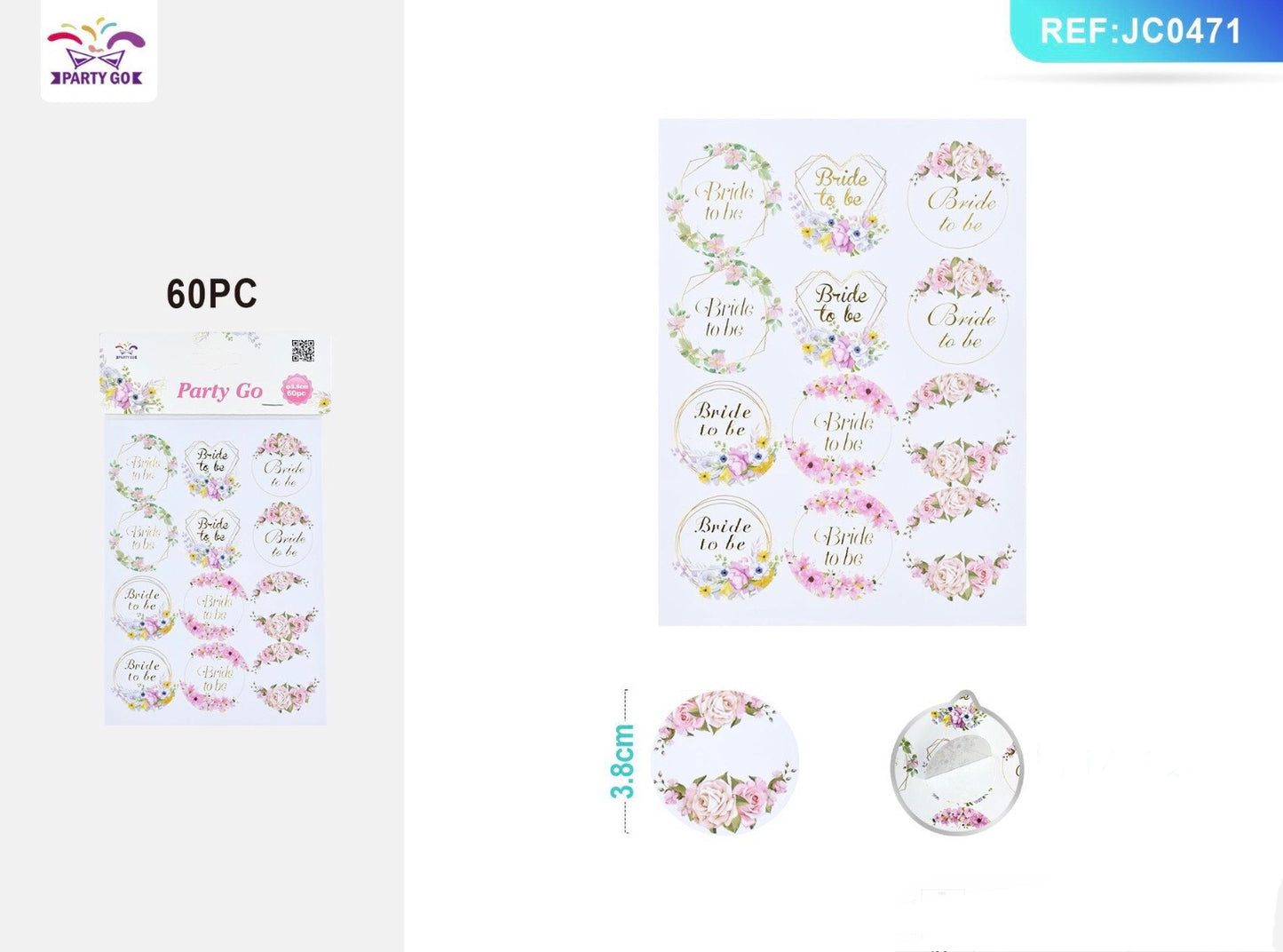 ADESIVI stampa BRIDE TO BE d‘oro 3.8cm 60pz