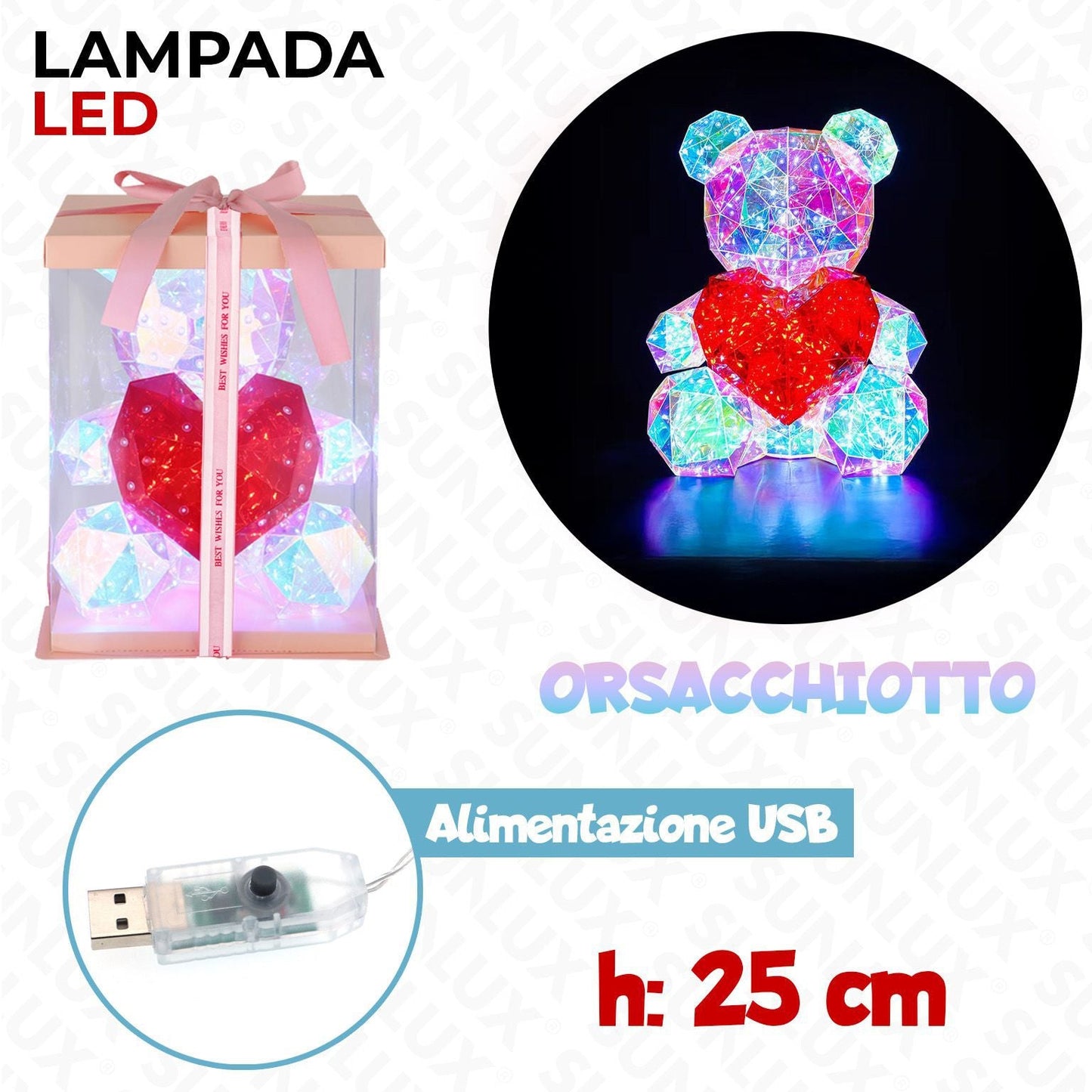 Orsetto lucido con luce 25cm