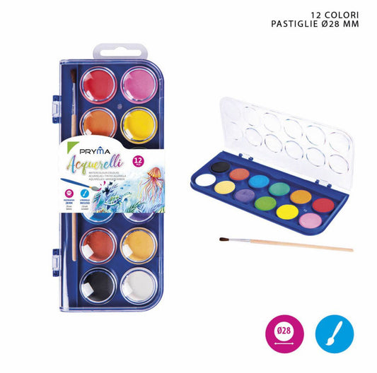 PRYMA acquerelli D28mm 12colori+pennello