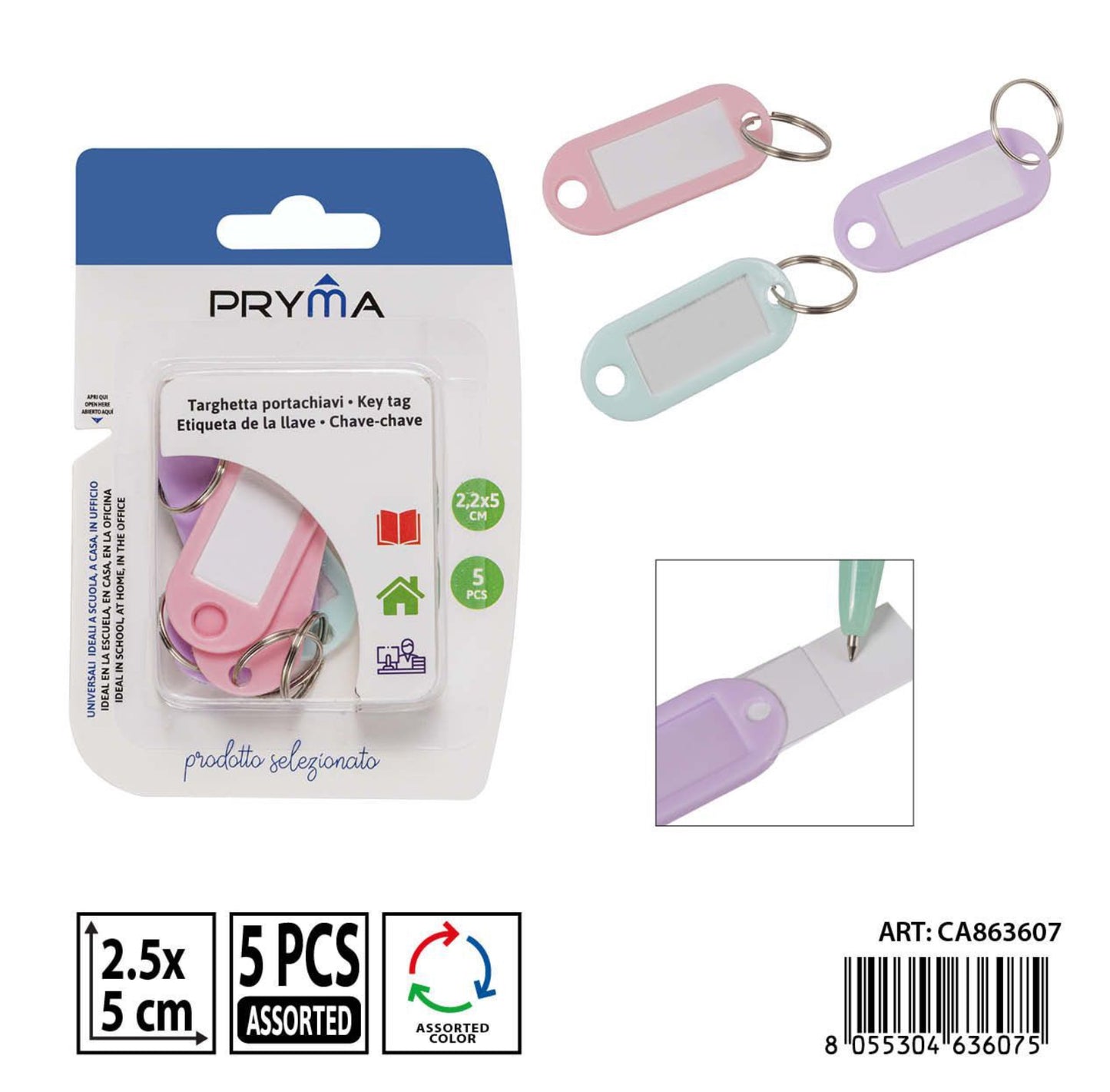PRYMA targhetta portachiavi 5x2.2cm 5pz pastel