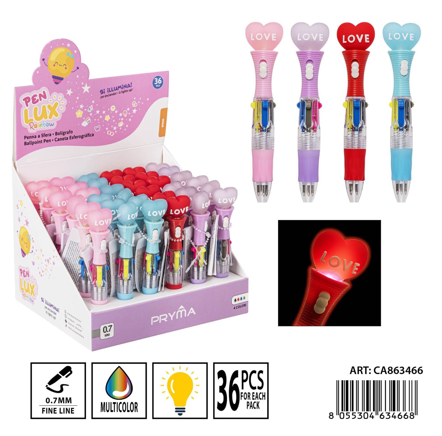 PRYMA penna m/color c/luce 4in1 0.7mm 13cm