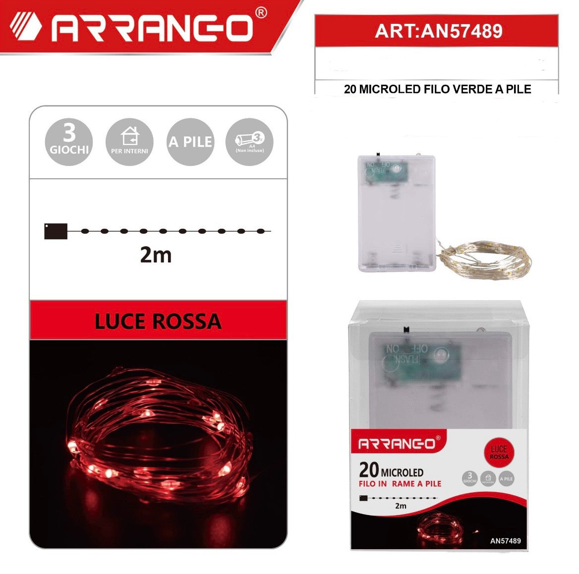 NATALIZIA 20 MICROLED filo in rame a pile