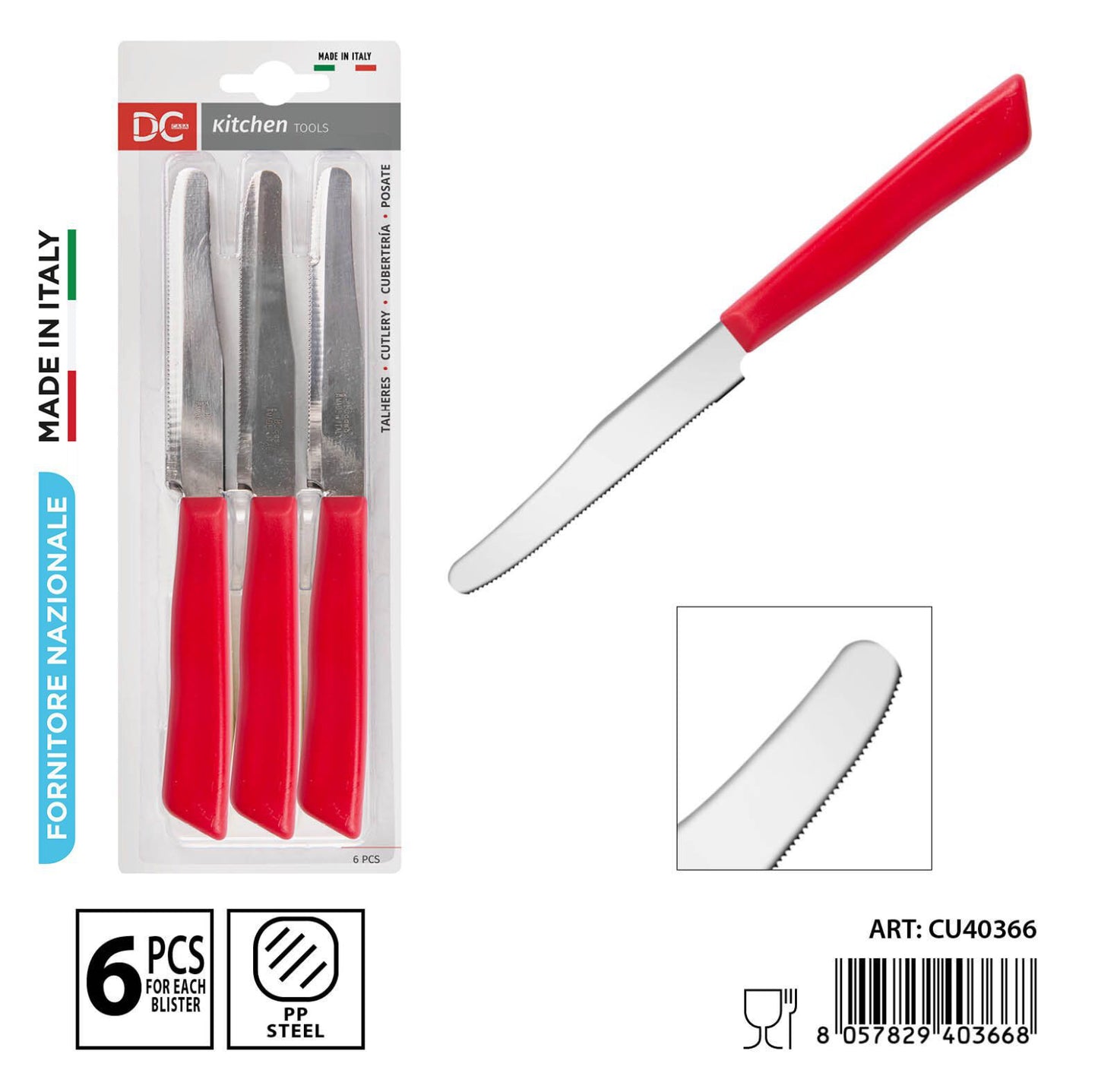 DC CASA coltello tavola tonda 11cm 6pz rosso