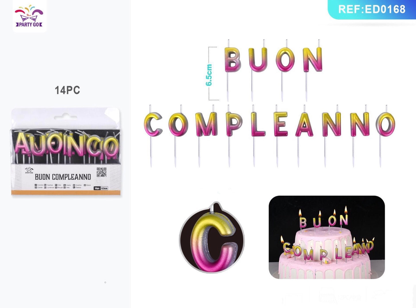 CANDELA buon compleanno colore 6,5cm 14pz