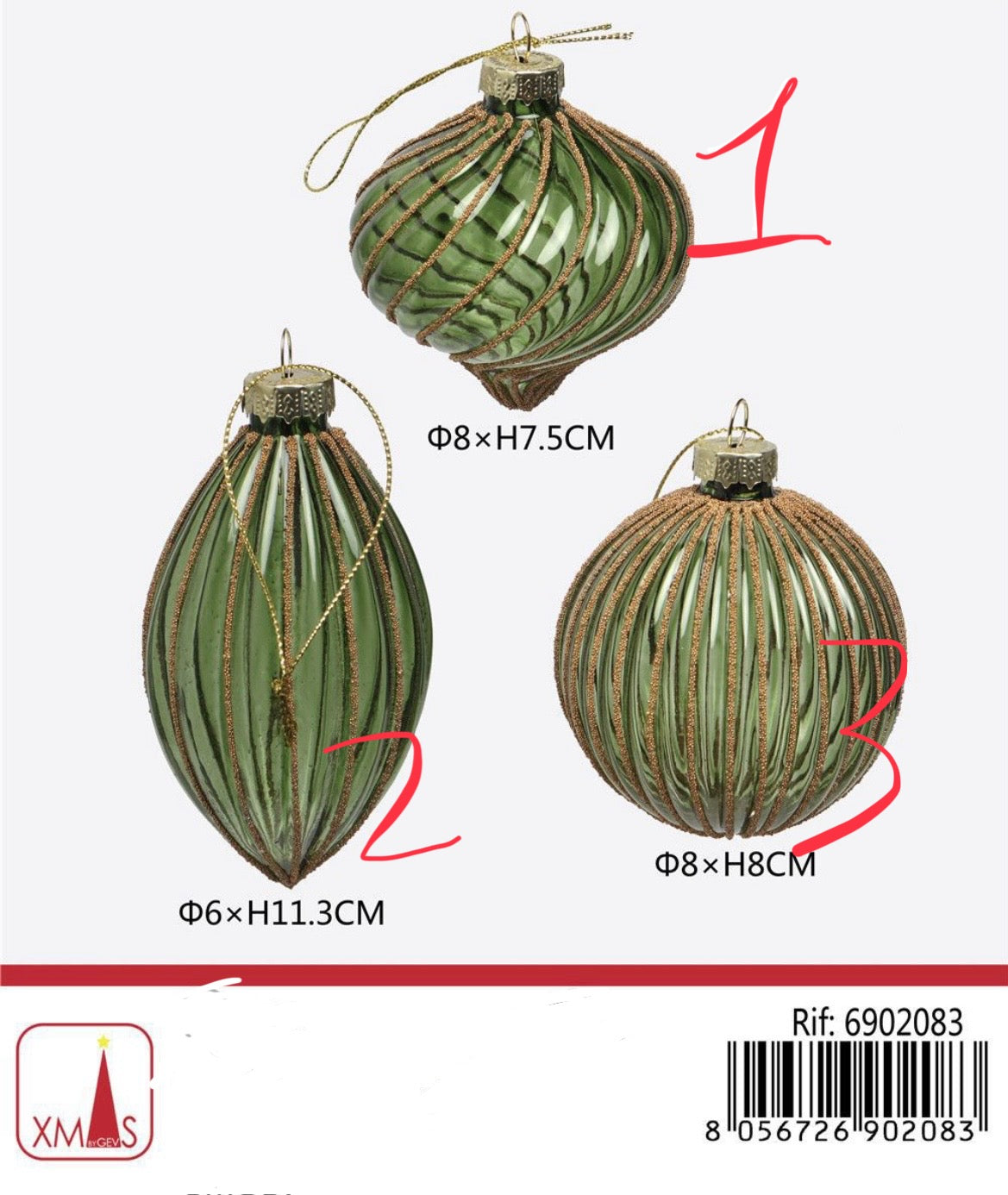 NATALIZIA palline in vetro 8x8cm