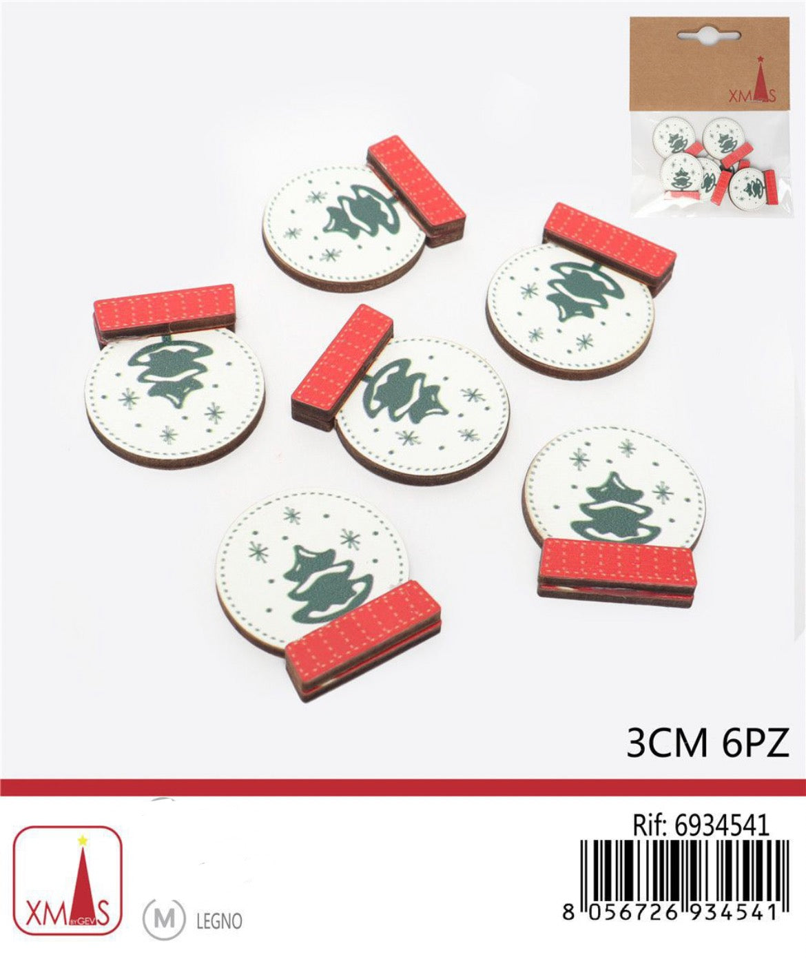 NATALIZIA decorazione legno 3cm 6pz