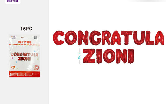 Set palloncini mylar rosso 15pz "congratulazioni"
