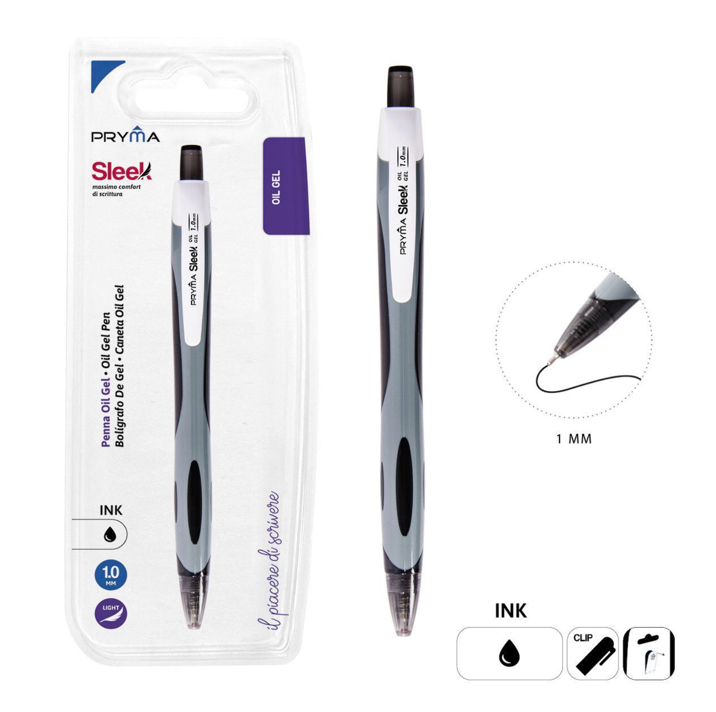 PRYMA Penna gel oil SLEEK 1.0mm nero