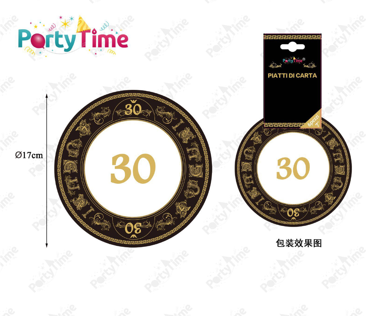 PIATTI di carta auguri 30 nero oro 17cm
