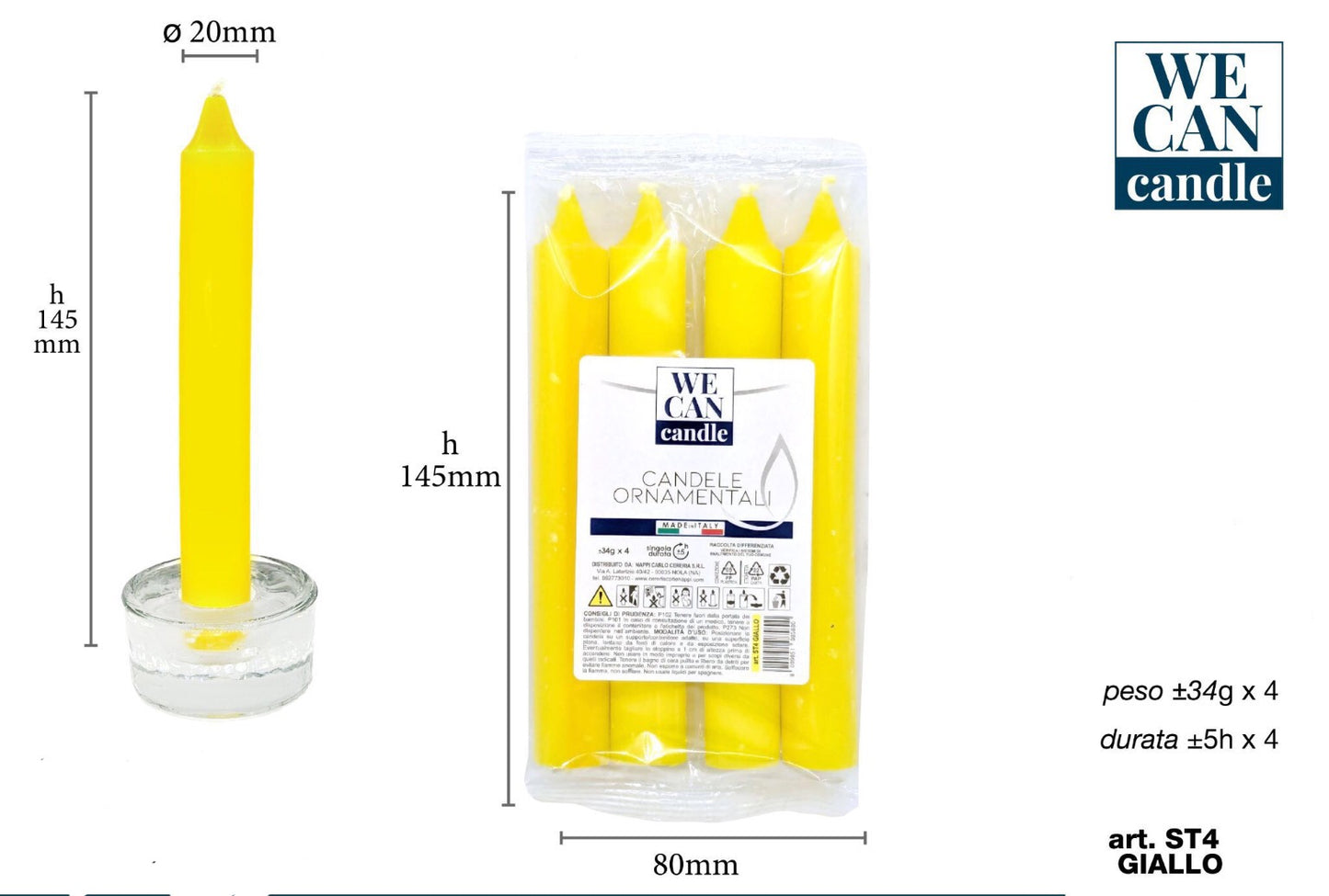 CANDELE WECAN giallo 4pz