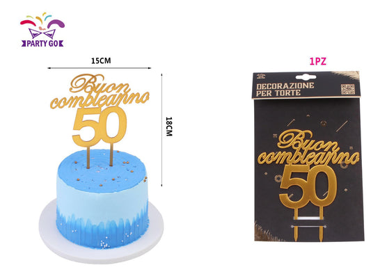 Decorazione torta oro "buon compleanno 50"