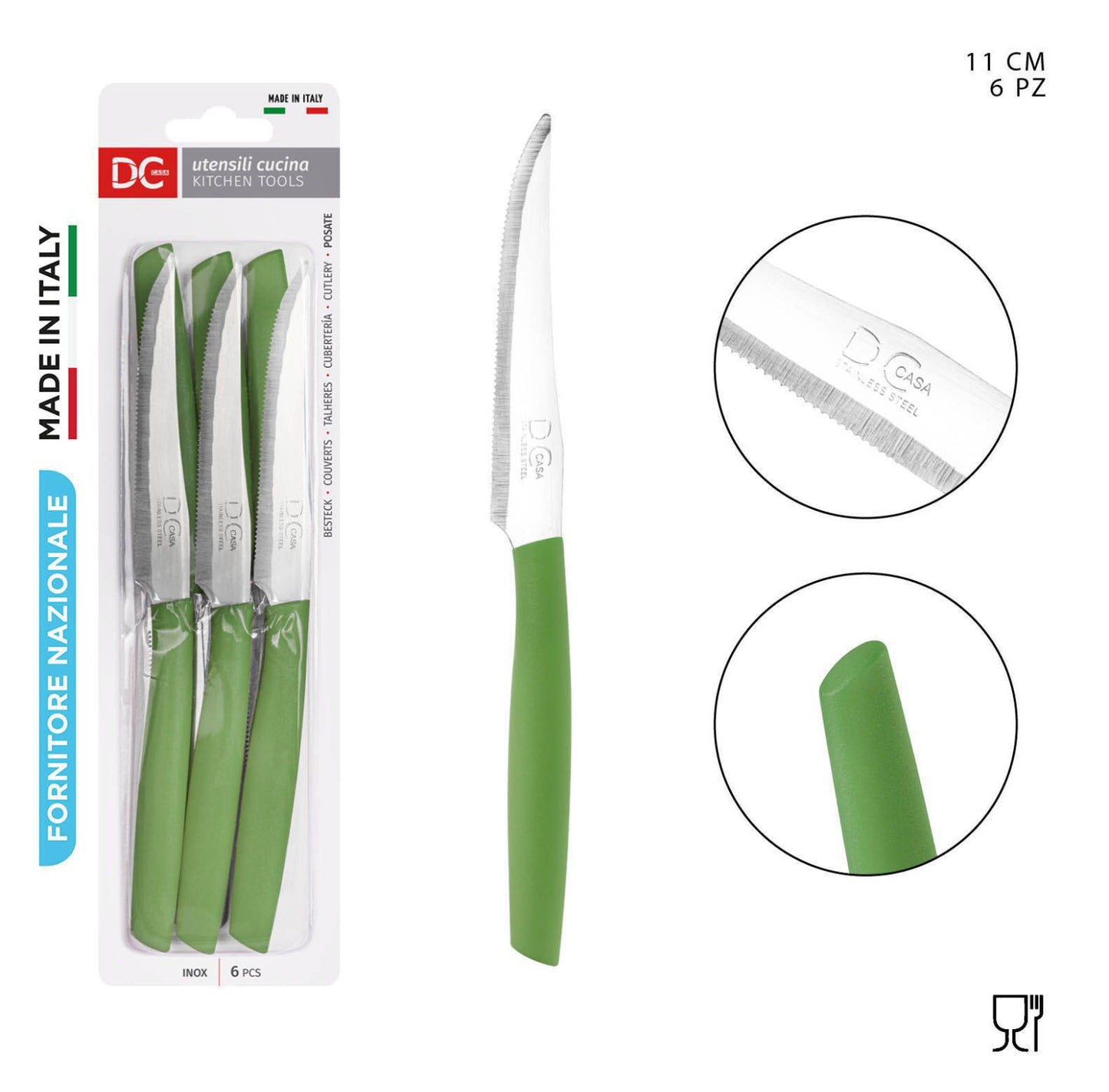 DC CASA coltello tavola bistecca 11cm 6pz verde