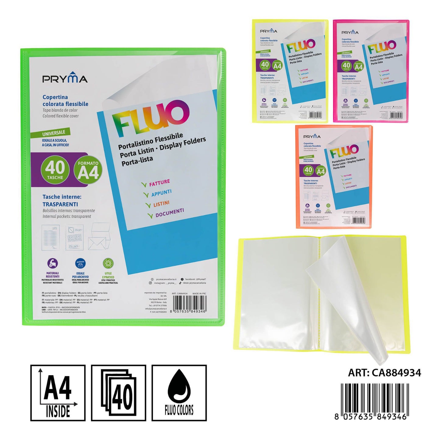 PRYMA porta listino personal A4 40tasche fluo