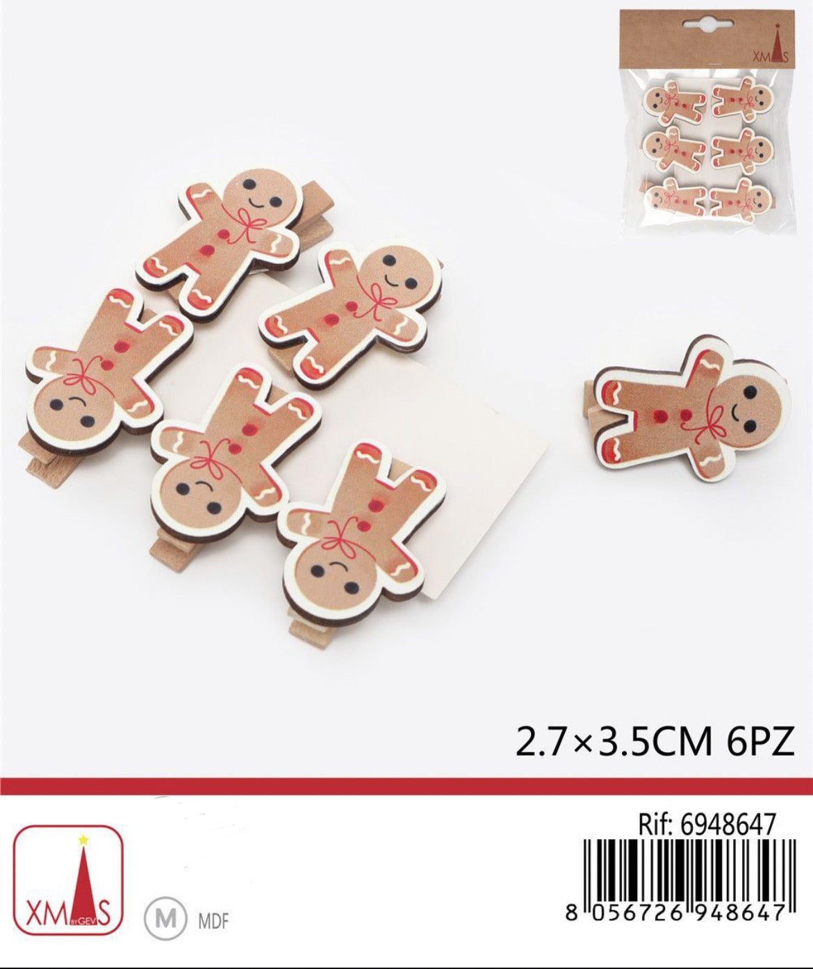 NATALIZIA mollette pan di zenzero 2.7x3.5cm 6pz