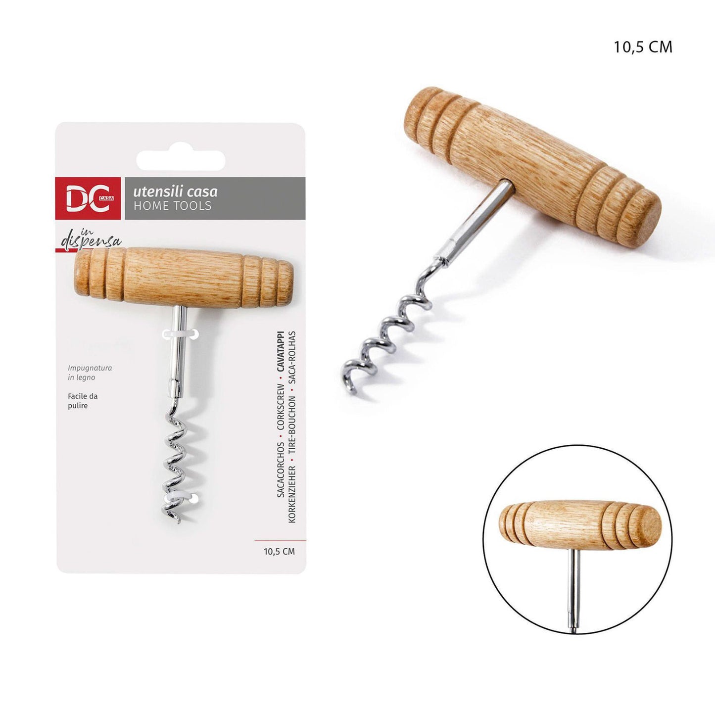 DC CASA cavatappi manico legno 8.8x3.5x0.5cm