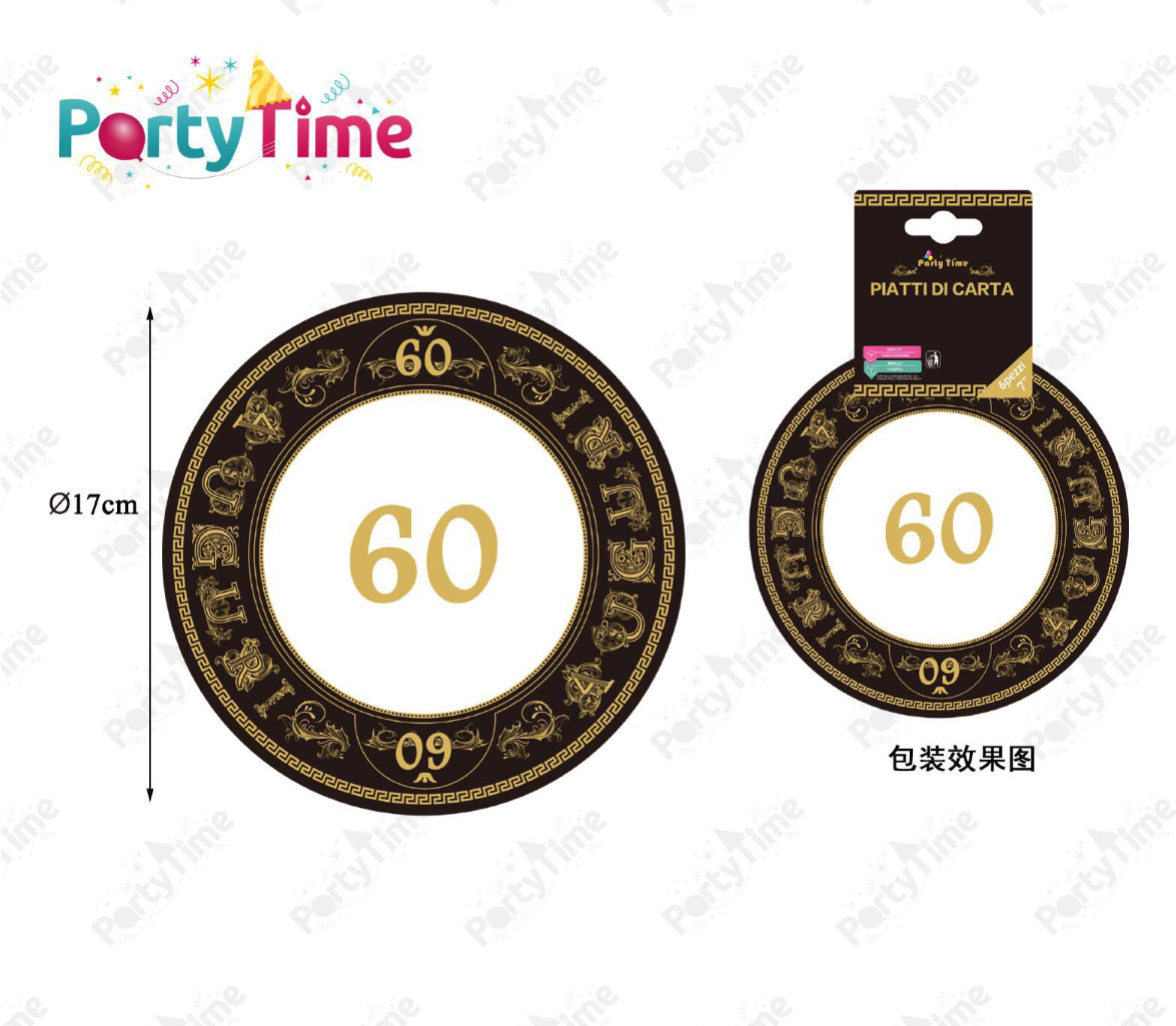 PIATTI di carta auguri 60 nero oro 17cm