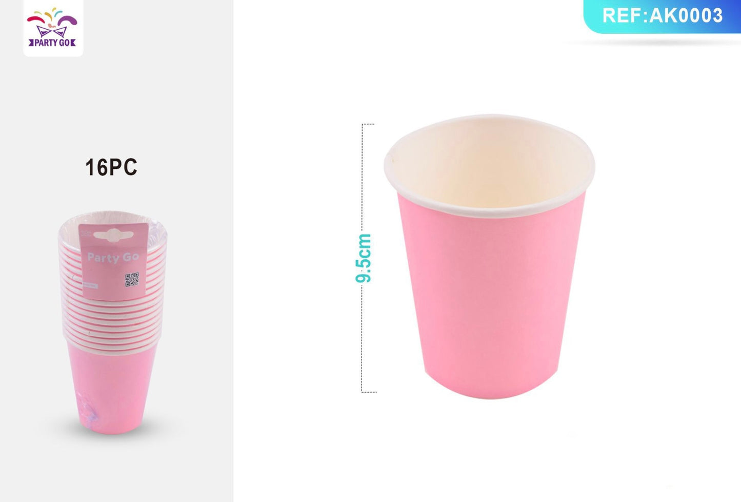 BICCHIERE di carta rosa 9,5cm 16pz