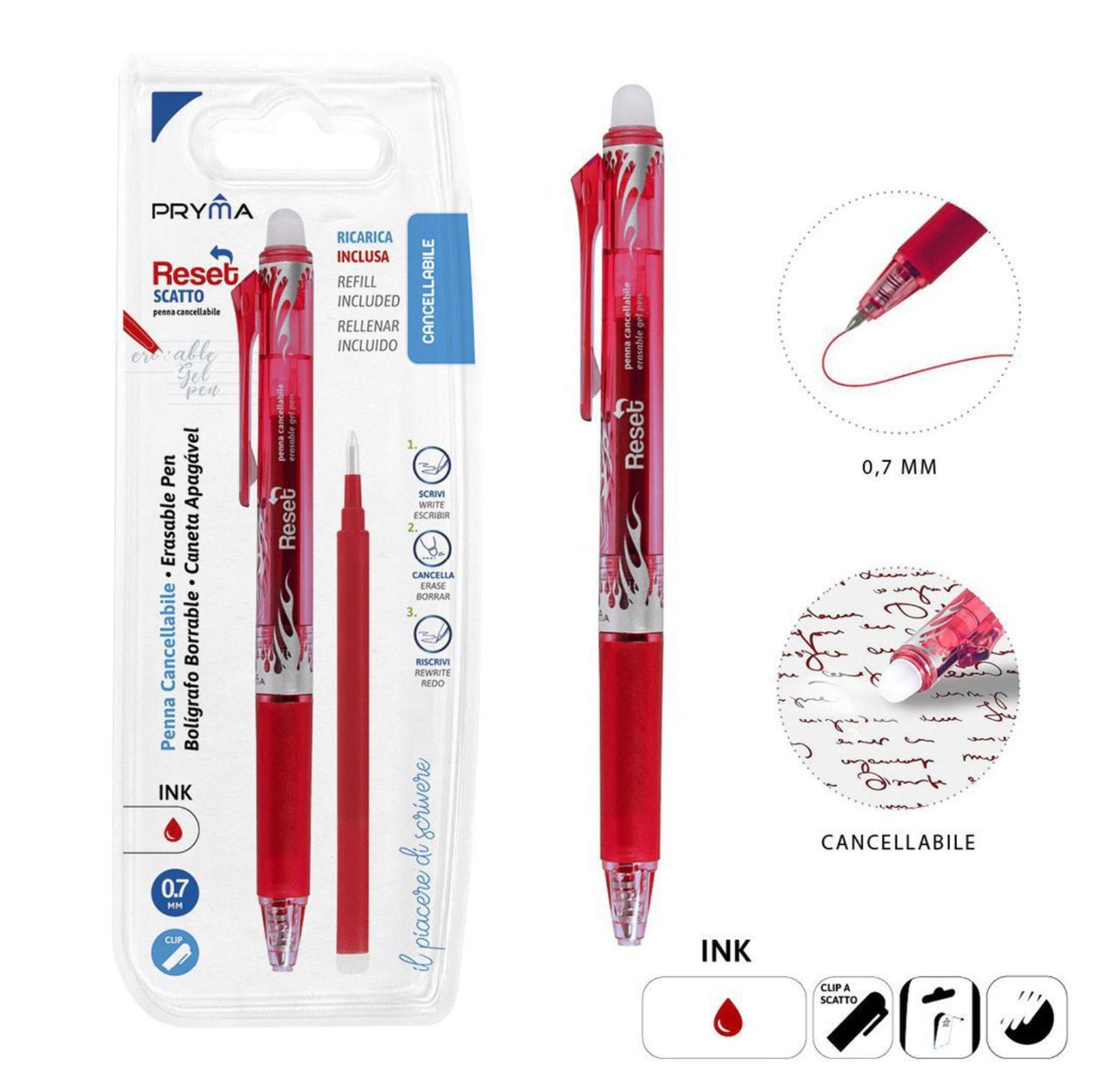 PRYMA penna cancellabile scatto 0.7mm 2pz rosso