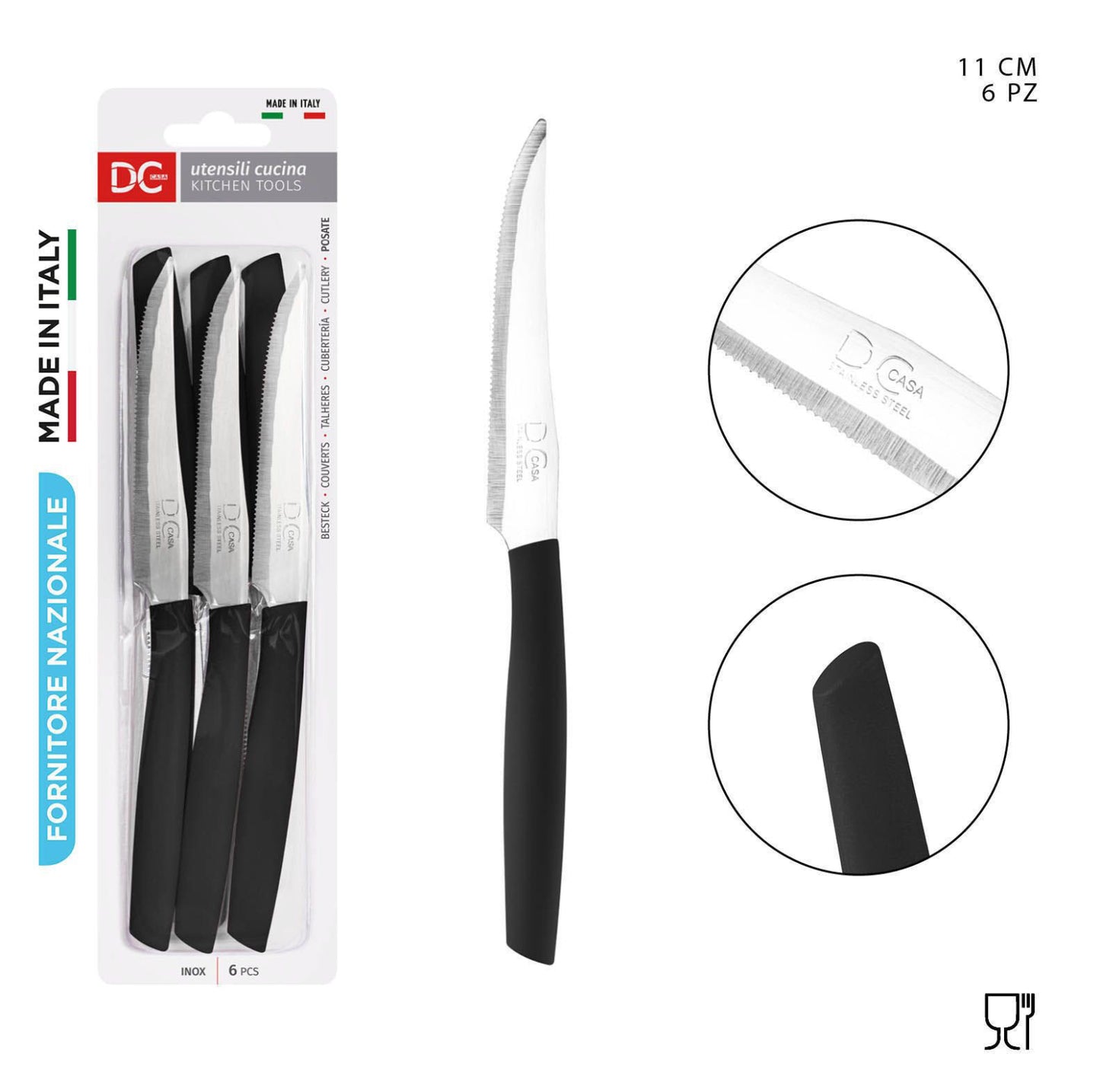 DC CASA coltello tavola bistecca 11cm 6pz nero