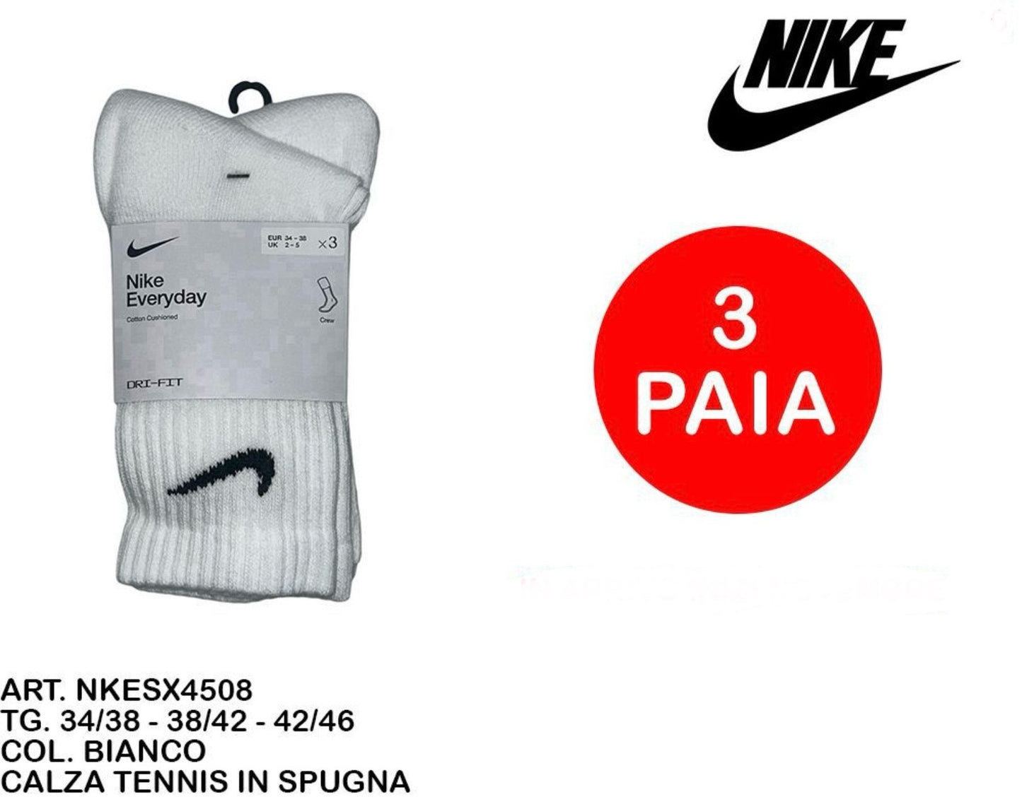 NIKE calza tennis in spugna bianca