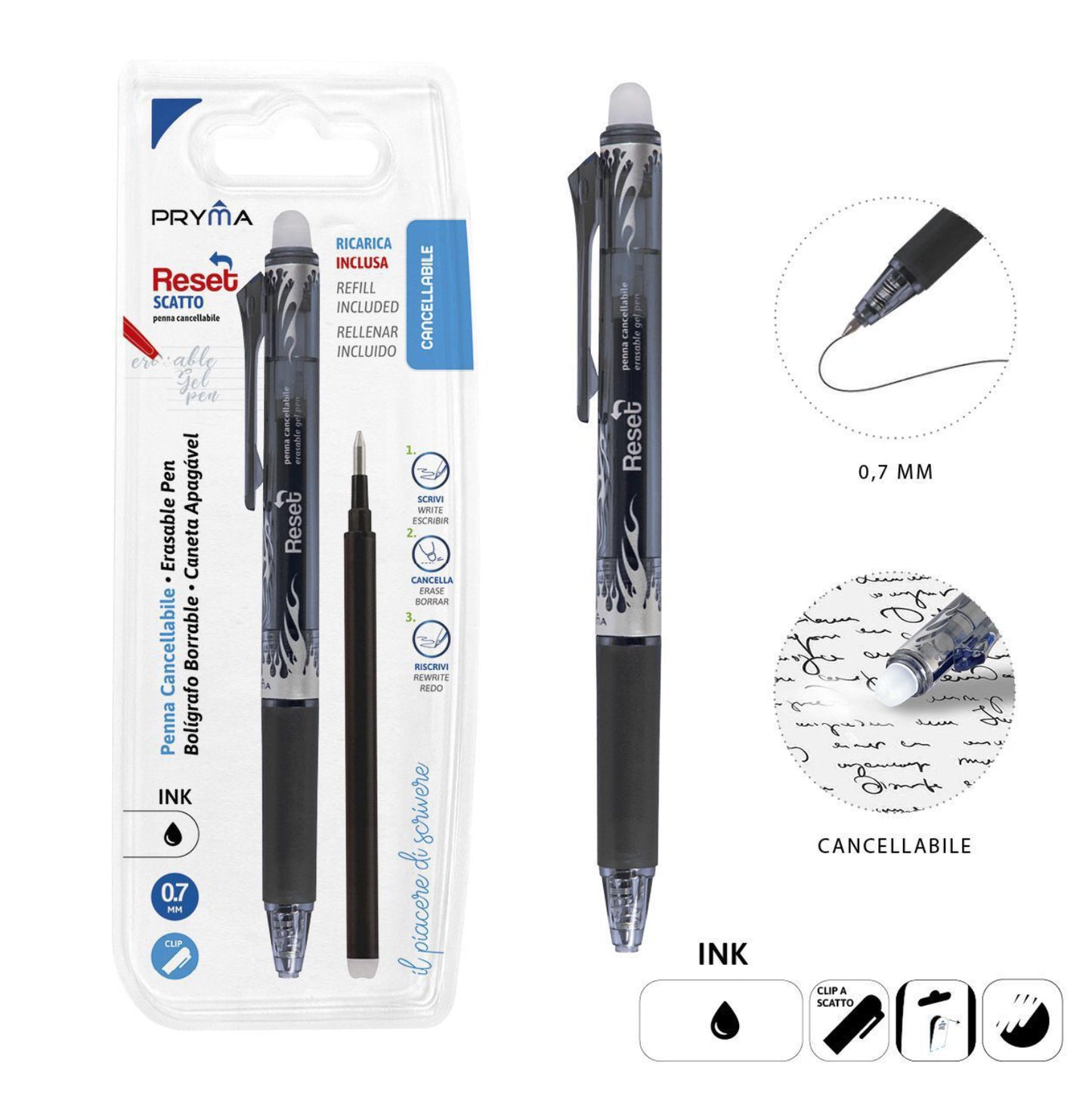 PRYMA Penna cancellabile a scatto 0,7mm nero