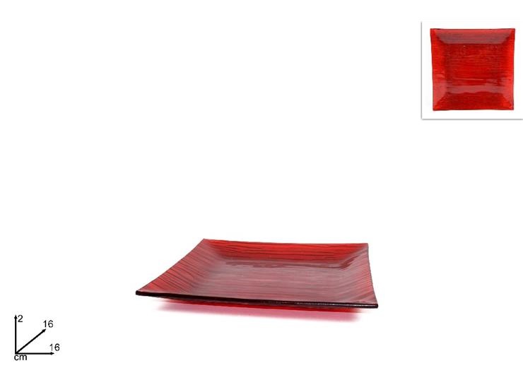 NATALIZIA piattino vetro quadrato 16cm rosso