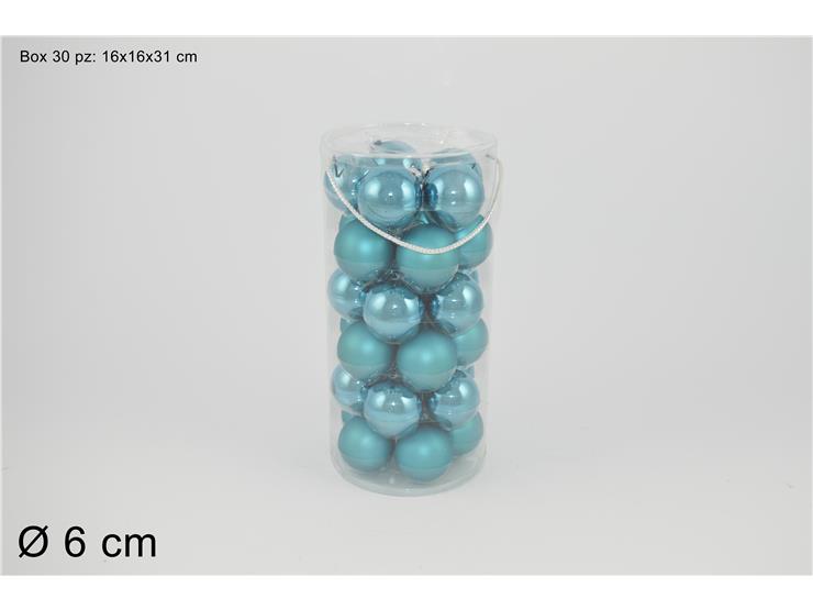 NATALIZIA SET 30 PALLE VETRO 6CM LUCIDE AZZURO